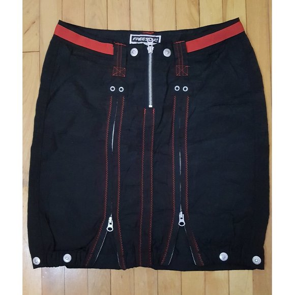 Freesoul black and red skirt with zippers, size S, made in Italy - Picture 9 of 12